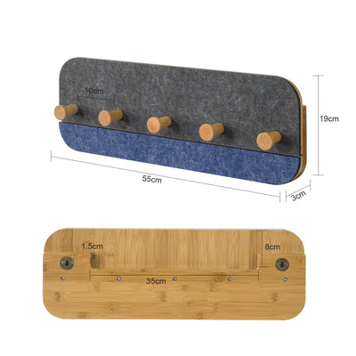 SoBuy FHK16-SG Porte-Manteau Mural Porte-Serviette Penderie Patère Murale avec 5 Crochets en Bambou et Feutre pour Vestibule, Entrée