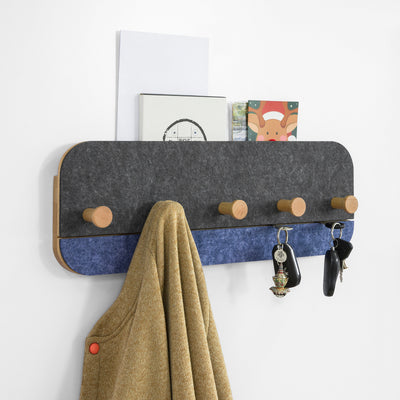 SoBuy FHK16-SG Porte-Manteau Mural Porte-Serviette Penderie Patère Murale avec 5 Crochets en Bambou et Feutre pour Vestibule, Entrée