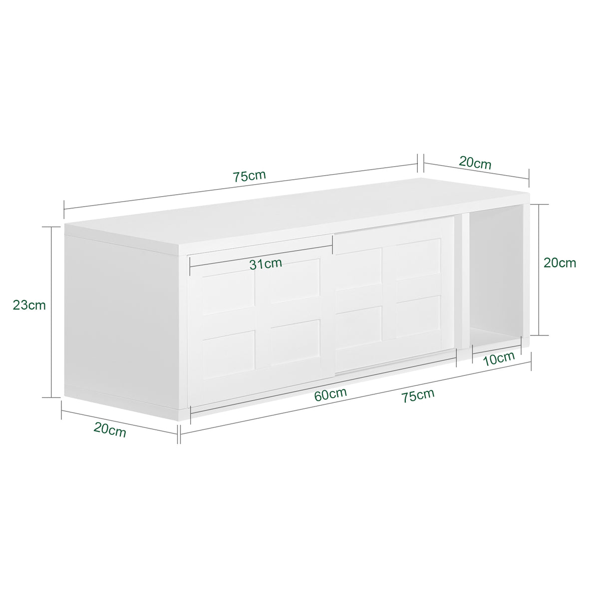 SoBuy FHK18-W Dulap de perete cu raft, Mobilier de depozitare pentru sufragerie, Mobilier de bucătărie - Mobilier de hol - 2 uși glisante, Spațiu de depozitare ascuns - pentru hol, bucătărie, sufragerie, baie - Alb 75x20x23 cm