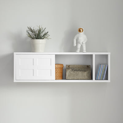 SoBuy FHK18-W Dulap de perete cu raft, Mobilier de depozitare pentru sufragerie, Mobilier de bucătărie - Mobilier de hol - 2 uși glisante, Spațiu de depozitare ascuns - pentru hol, bucătărie, sufragerie, baie - Alb 75x20x23 cm