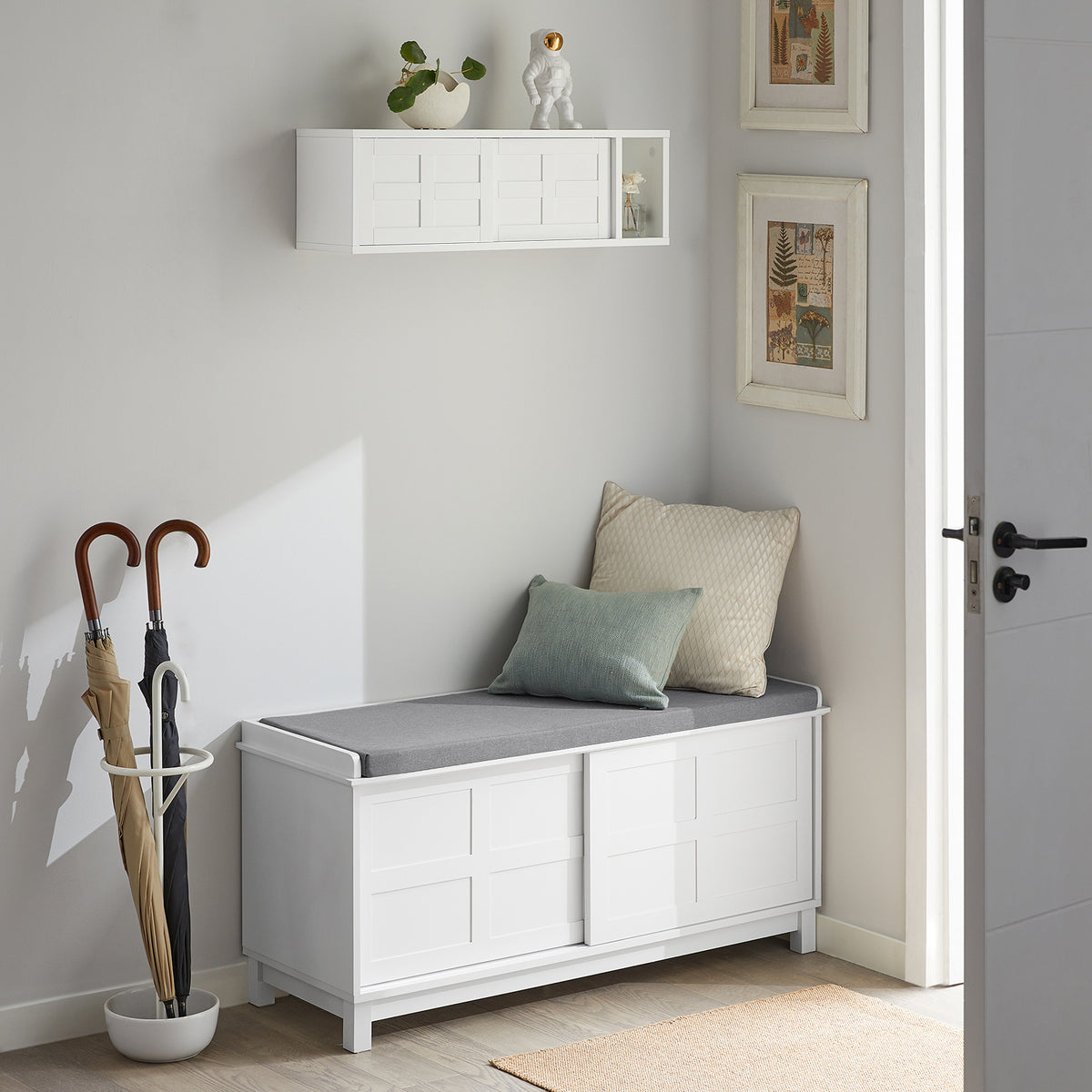 SoBuy FHK18-W Dulap de perete cu raft, Mobilier de depozitare pentru sufragerie, Mobilier de bucătărie - Mobilier de hol - 2 uși glisante, Spațiu de depozitare ascuns - pentru hol, bucătărie, sufragerie, baie - Alb 75x20x23 cm