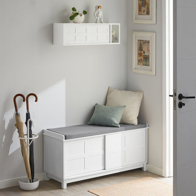SoBuy FHK18-W Dulap de perete cu raft, Mobilier de depozitare pentru sufragerie, Mobilier de bucătărie - Mobilier de hol - 2 uși glisante, Spațiu de depozitare ascuns - pentru hol, bucătărie, sufragerie, baie - Alb 75x20x23 cm