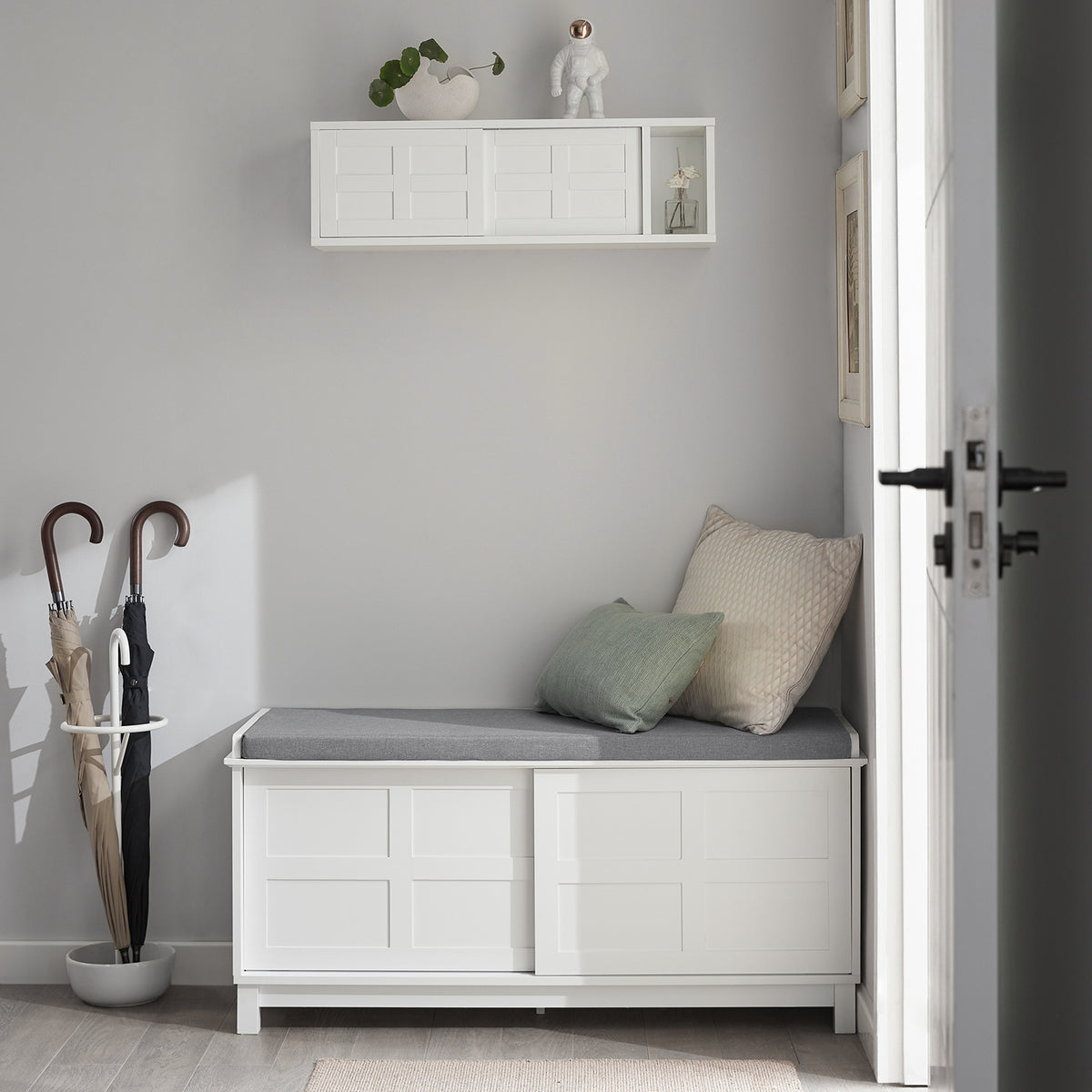 SoBuy FHK18-W Dulap de perete cu raft, Mobilier de depozitare pentru sufragerie, Mobilier de bucătărie - Mobilier de hol - 2 uși glisante, Spațiu de depozitare ascuns - pentru hol, bucătărie, sufragerie, baie - Alb 75x20x23 cm