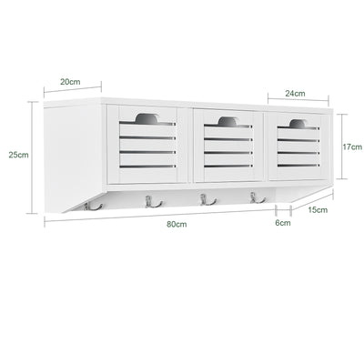 SoBuy FHK19-W Suport haine, etajeră de perete, mobilier de hol, cuiere, etajeră suspendată, vestiar cu 3 coșuri și 4 cârlige 80x20x25 cm