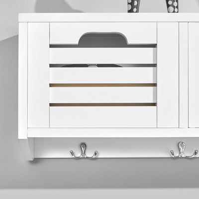 SoBuy FHK19-W Suport haine, etajeră de perete, mobilier de hol, cuiere, etajeră suspendată, vestiar cu 3 coșuri și 4 cârlige 80x20x25 cm
