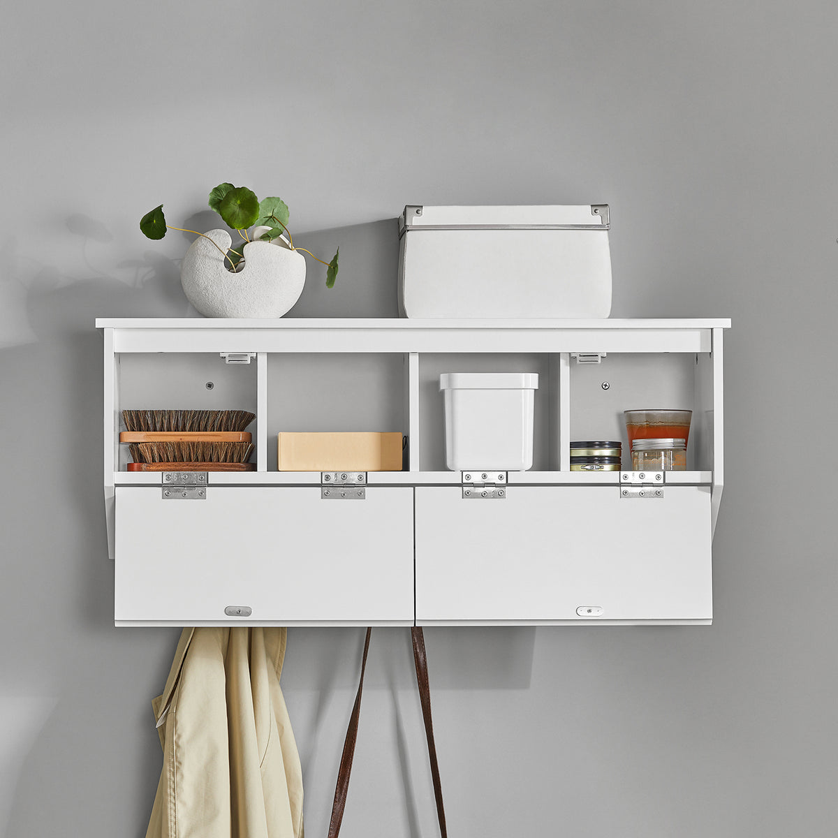 SoBuy FHK24-W Dulap de haine montat pe perete, mobilier de hol, cu 2 uși și 5 cârlige duble, 78x20x30 cm, Alb