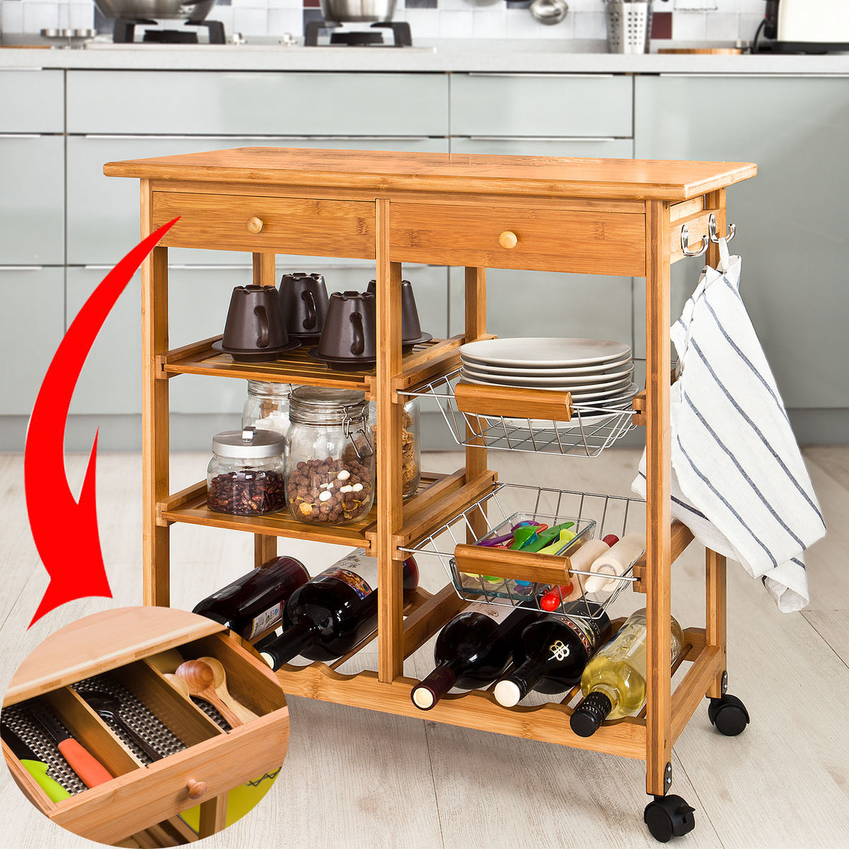 SoBuy FKW06-N Cărucior de Bucătărie Rulant, Mobilier de Depozitare Bucătărie, Kitchen Trolley