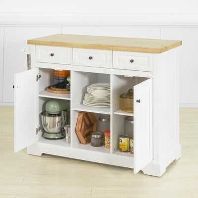 SoBuy FKW101-WN Desserte de Cuisine à Roulettes avec Plan de Travail, 3 Tiroirs, 2 Étagères et 2 Portes, Charge 50 kg – 115x46x91 cm, Blanc et Naturel