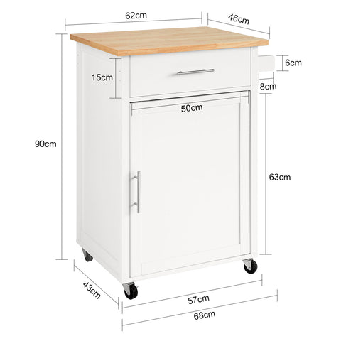 SoBuy Căruciorul căruciorului de cărucior de bucătărie cu roți cu ușă și sertar alb -natural FKW102 -Own