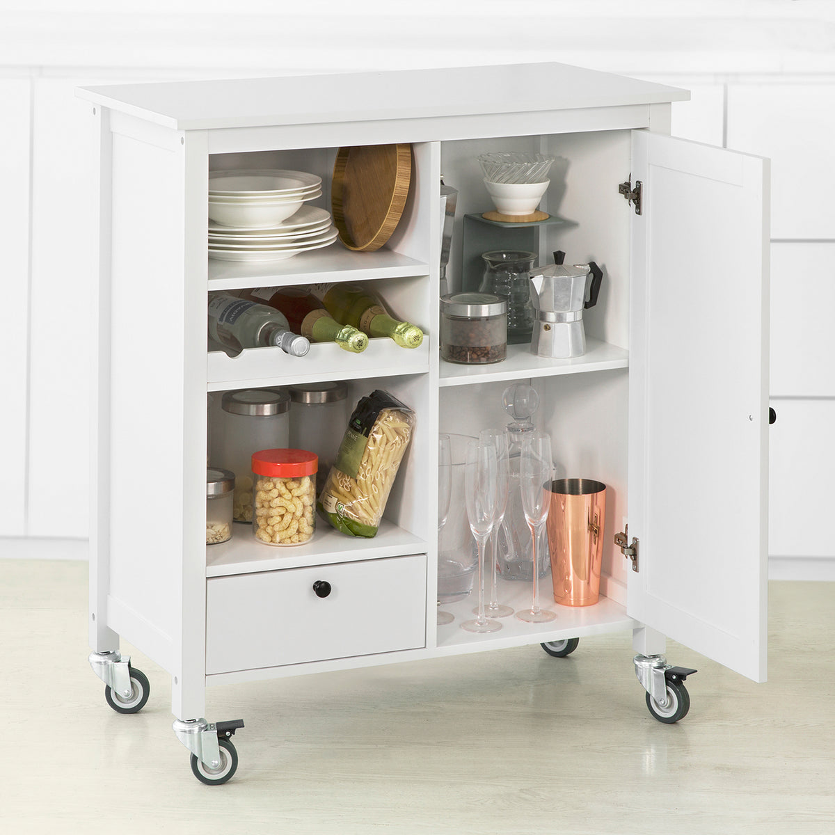 SoBuy FKW104-W Cărucior de Servire Mobilier de Depozitare cu Roți