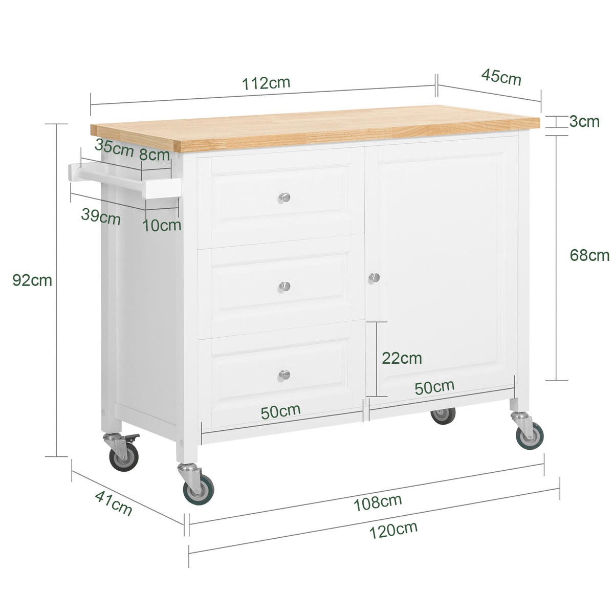 SoBuy FKW106-WN Desserte Roulante Chariot de Cuisine Meuble de Rangement à roulettes Chariot de Service