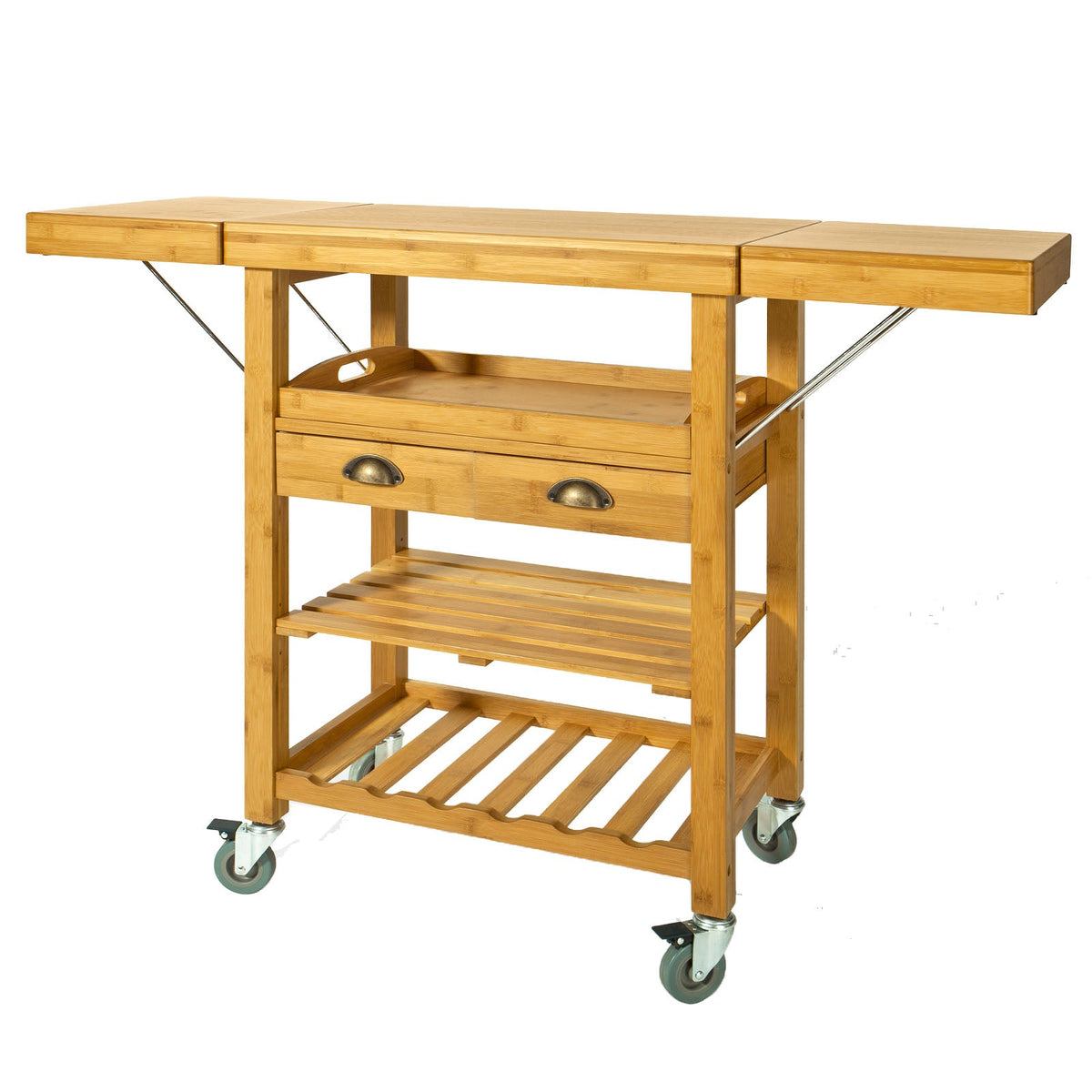 SoBuy FKW25-N Desserte de Cuisine sur roulettes en Bambou – Meuble Cuisine Compact avec Plateau Rabattable Table d’Ombre avec
