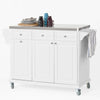 SoBuy FKW33-W Cărucior de Bucătărie XXL pe Roți cu Blat din INOX, 3 Sertare și Sistem de Sortare a Deșeurilor, Sarcină 50 kg – 133x48x95 cm, Alb