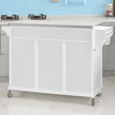 SoBuy FKW33-W Desserte de Cuisine à Roulettes XXL avec Plan de Travail INOX, 3 Tiroirs et Système de Tri des Déchets, Charge 50 kg – 133x48x95 cm, Blanc
