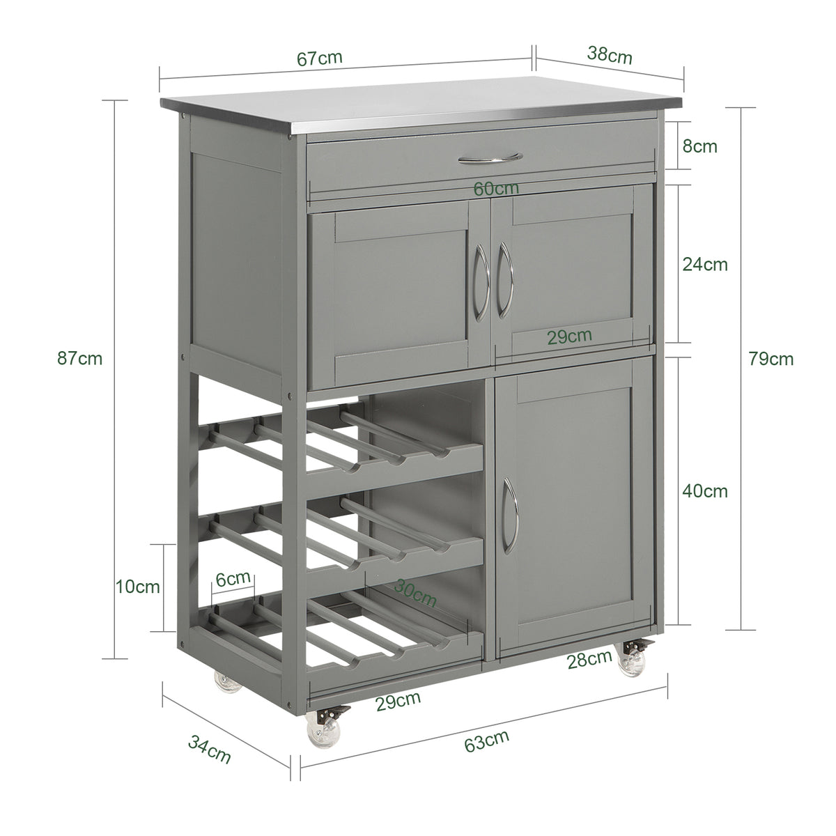 SoBuy FKW45-HG Cărucior de bucătărie rulant, Mobilier dulap de depozitare bucătărie pe roți