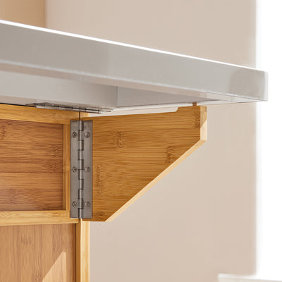SoBuy FKW69-N Cărucior de Bucătărie cu Roți, Blat Extensibil din Inox 46→71cm, 2 Sertare și Rafturi Reglabile, Sarcină 100 kg – 115x46x92 cm, Natural