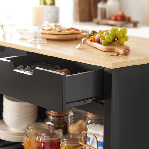 SoBuy Peninsula de bucătărie de bucătărie pentru bucătărie cu 2 sertare cu 2 rafturi L100*P60*A94cm, FKW74-SH negru