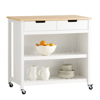 SoBuy FKW74-WN Desserte de Cuisine à Roulettes – Plan de Travail 100×60 cm, 2 Tiroirs, 2 Étagères, Charge 60 kg, Blanc