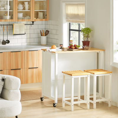 SoBuy FKW74-WN Cărucior de bucătărie cu roți, cu blat de lucru, 2 sertare și 2 rafturi, suport pentru cuptorul cu microunde, sarcină 60 kg – 100x60x94 cm, Alb și Natur