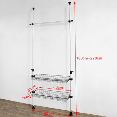 SoBuy FRG107 Suport telescopic pentru haine, raft de haine cu 2 coșuri