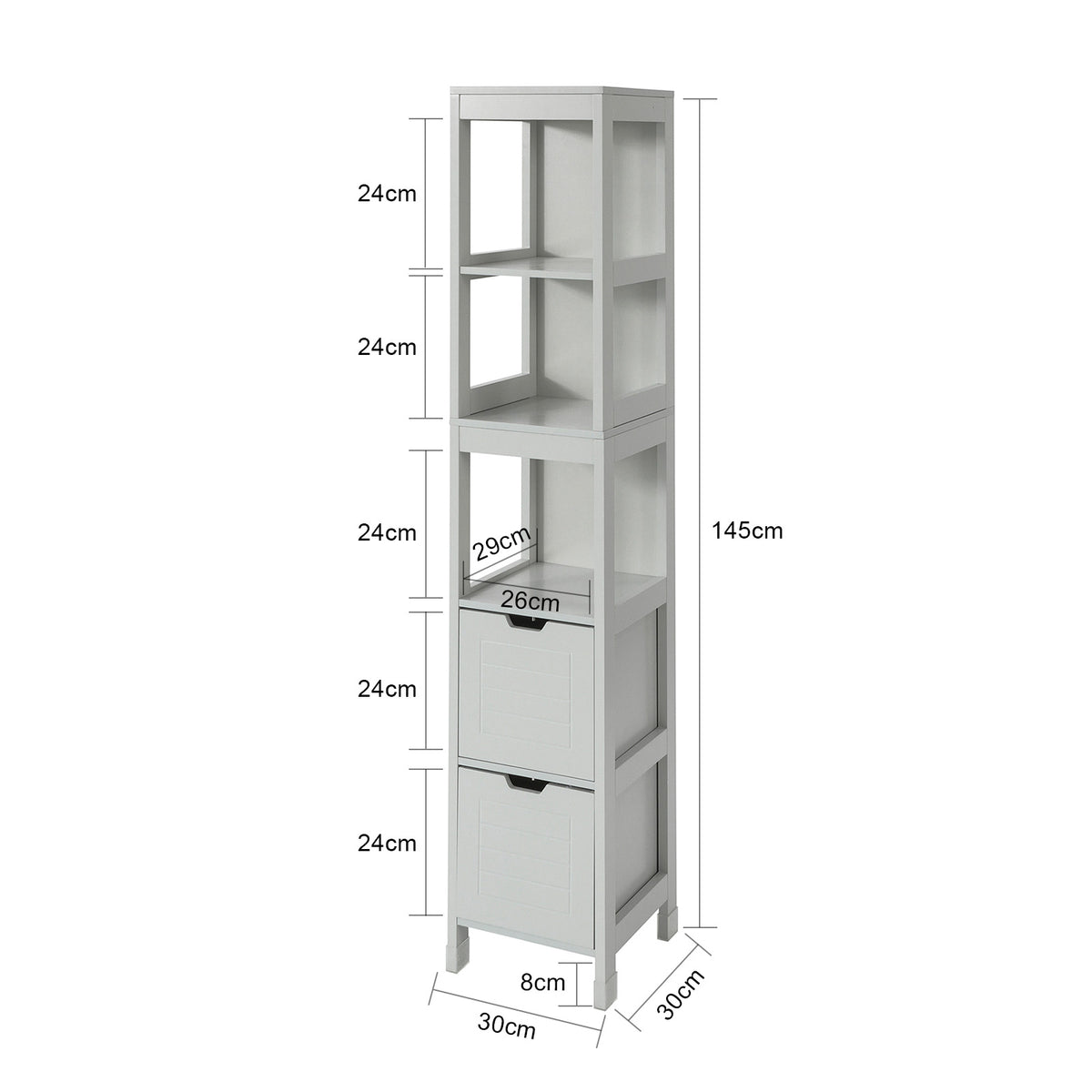 SoBuy FRG126-HG Dulap înalt de baie tip coloană – 4 rafturi și 2 sertare - Gri deschis
