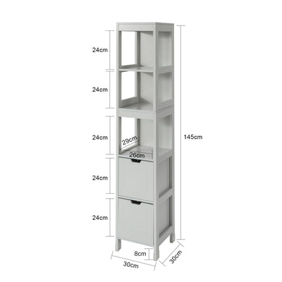 SoBuy FRG126-HG Dulap înalt de baie tip coloană – 4 rafturi și 2 sertare - Gri deschis