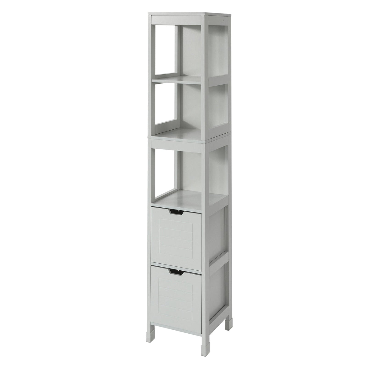 SoBuy FRG126-HG Meuble Colonne de Salle de Bain Armoire Haute – 4 étagères et 2 tiroirs -Gris Clair