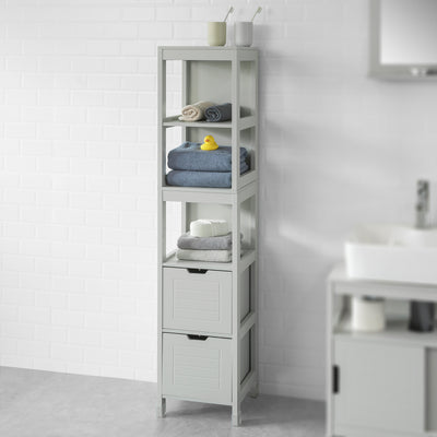 SoBuy FRG126-HG Dulap înalt de baie tip coloană – 4 rafturi și 2 sertare - Gri deschis