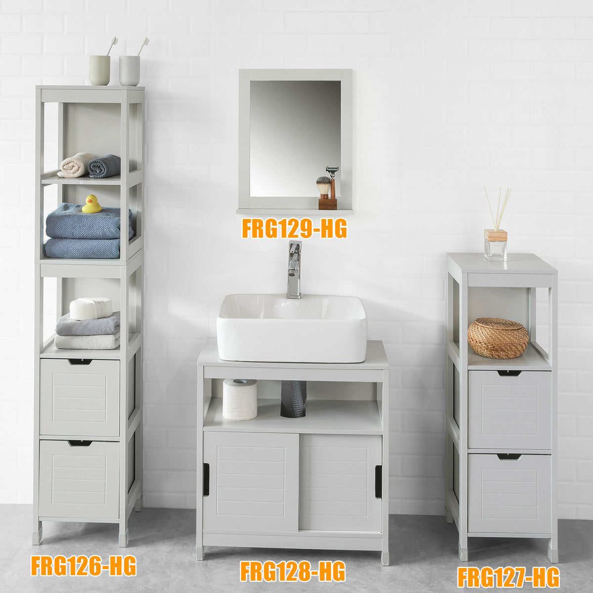 SoBuy FRG129-HG Oglindă de perete pentru baie cu 1 raft – Gri deschis