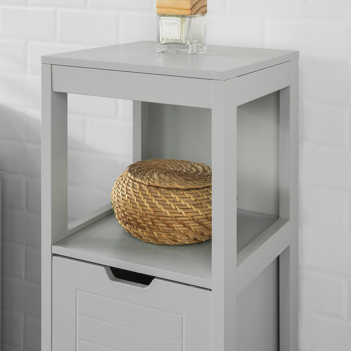 SoBuy FRG127-HG Meuble Demi-Colonne Meuble Bas de Salle de Bain Armoire Toilette-Gris Clair
