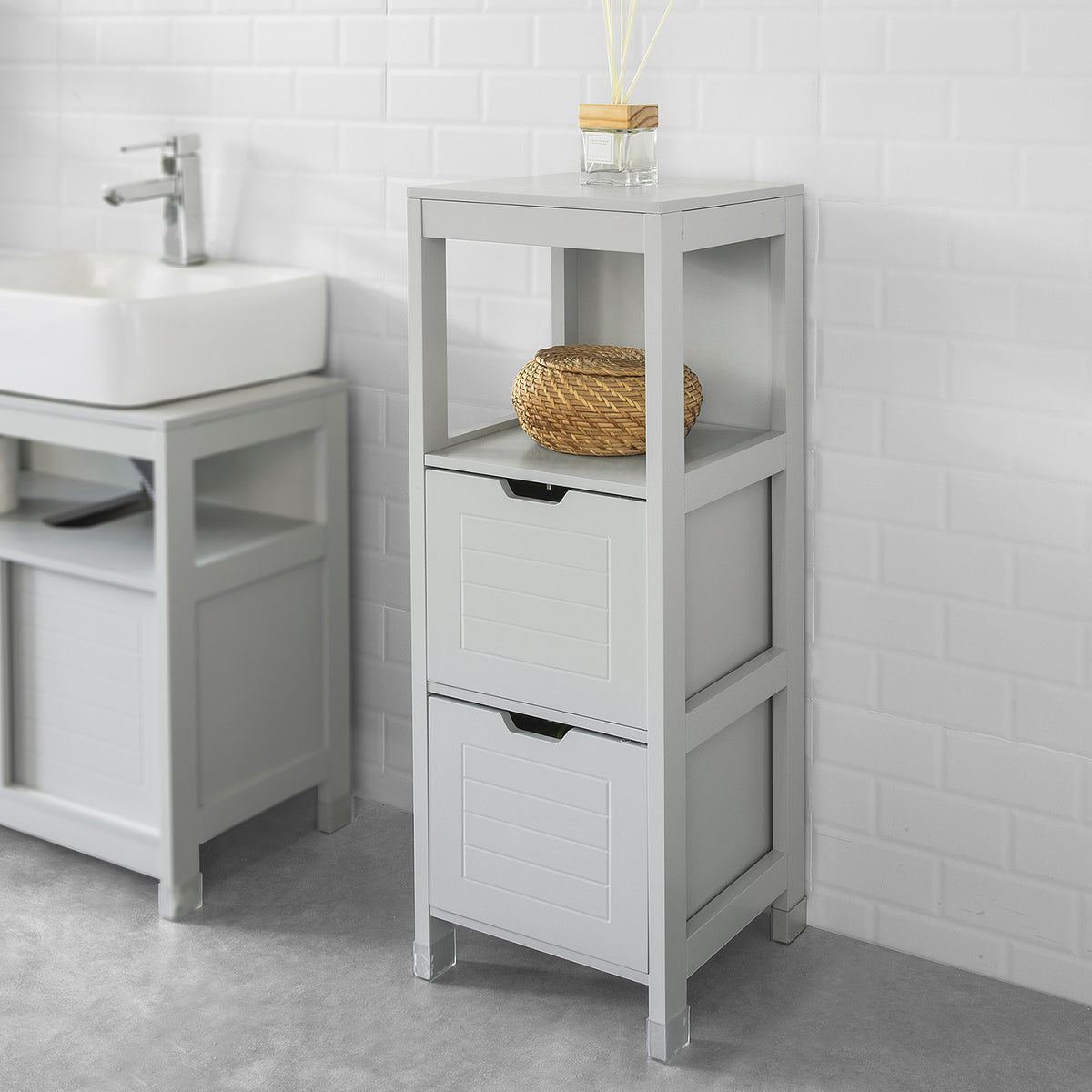 SoBuy FRG127-HG Dulap Semi-Colonă Dulap Baie Jos Dulap Toaletă-Gri Deschis