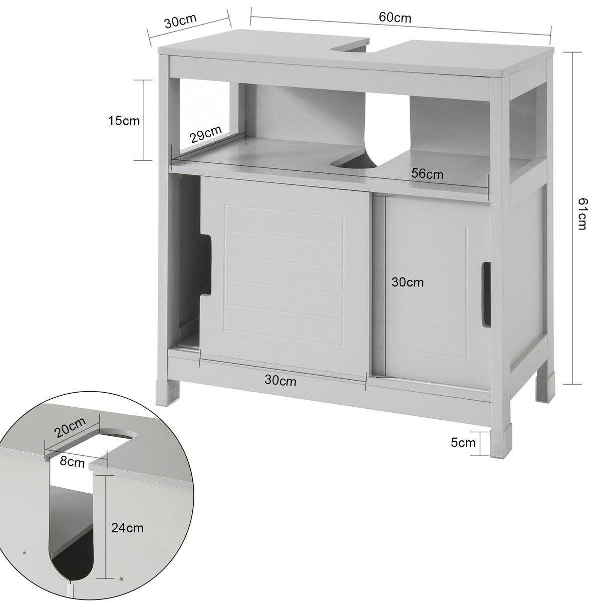 SoBuy FRG128-HG Dulap sub chiuvetă Mobilier de baie lavoar-Gri deschis