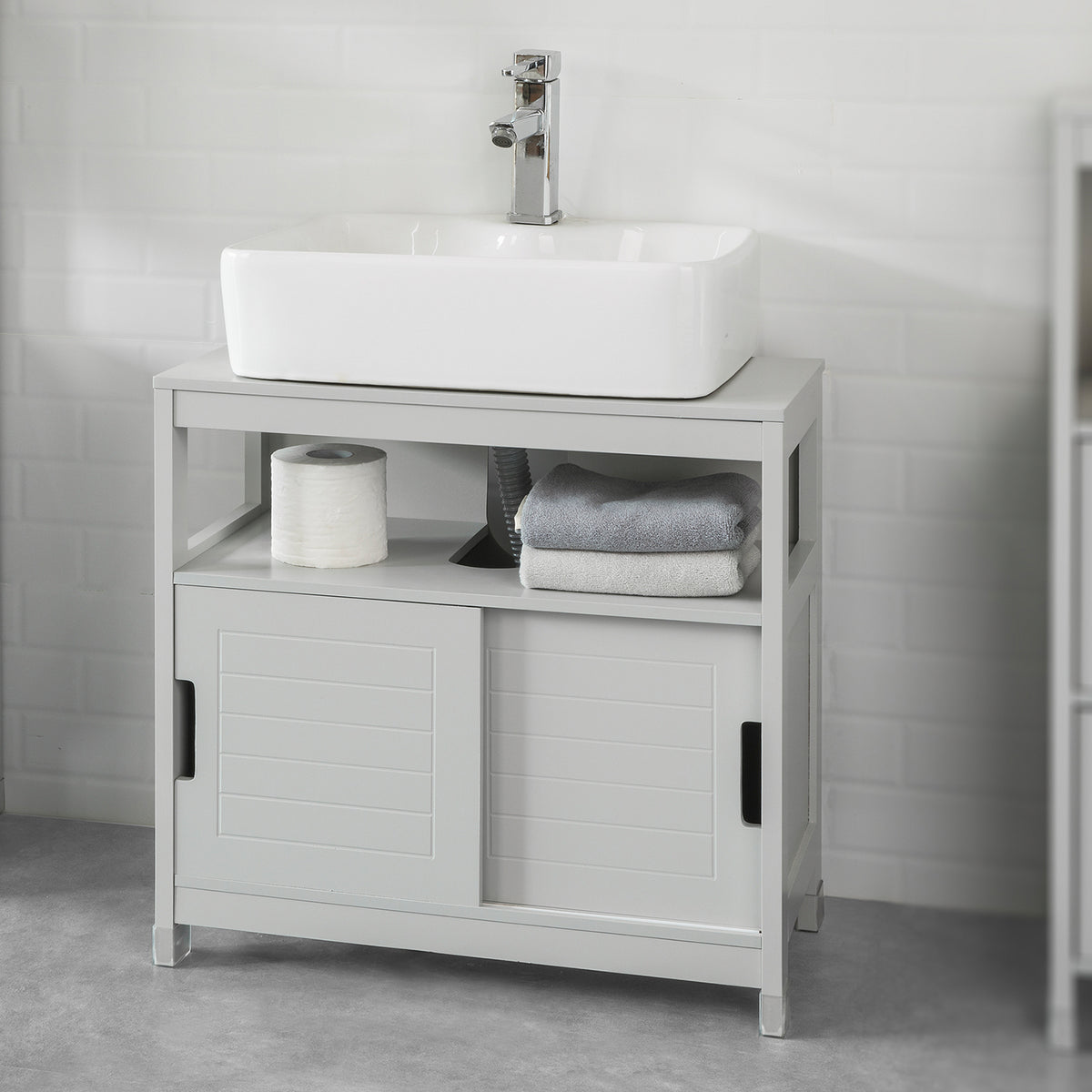 SoBuy FRG128-HG Meuble sous-Lavabo Meuble de Salle de Bain Vasque-Gris Clair