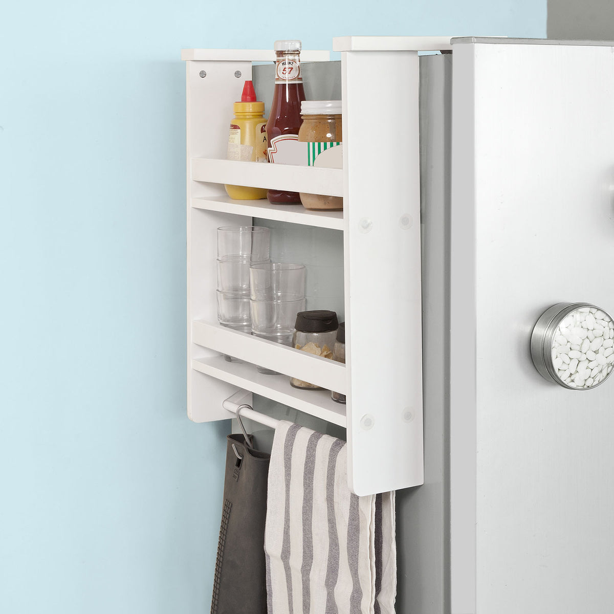 SoBuy FRG149-W Raft suspendat pentru frigider cu ventuze, suport pentru condimente