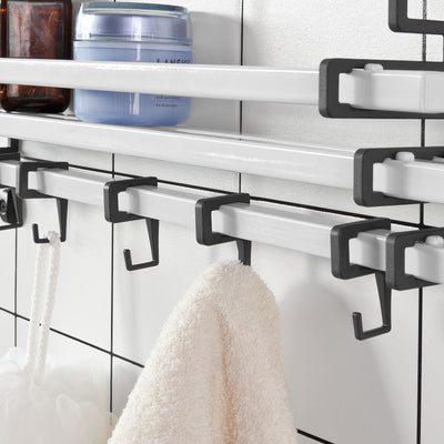 SoBuy FRG173-W Etajeră de perete, cu design modern și 5 cârlige mobile, pentru bucătărie sau baie