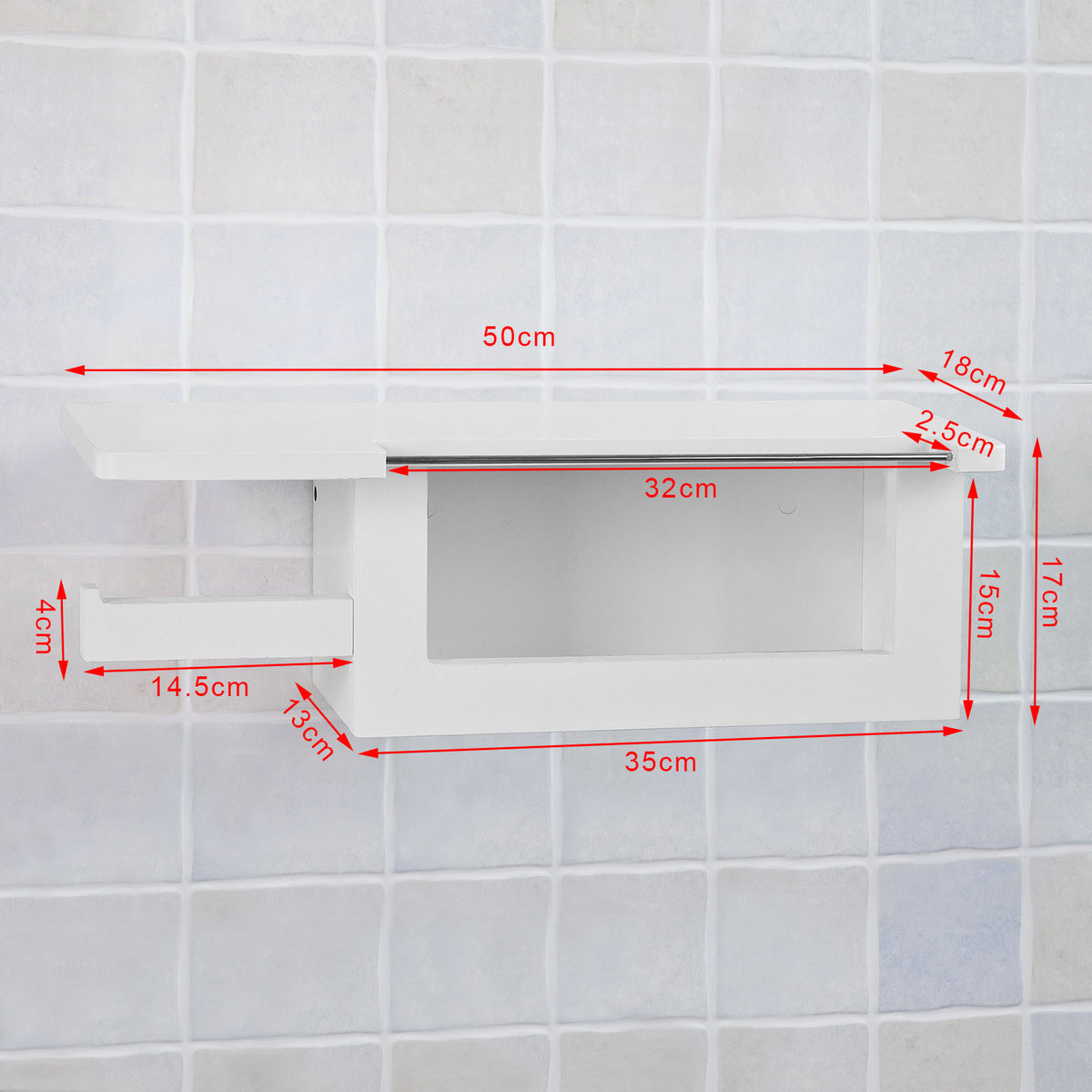 SoBuy FRG175-W Suport hârtie igienică, dozator WC, suport de perete cu raft pentru smartphone și reviste