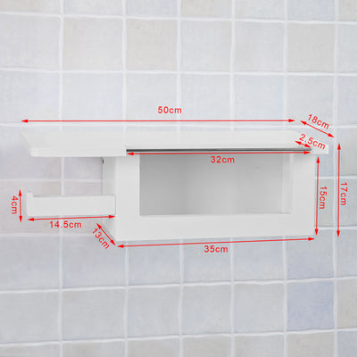 SoBuy FRG175-W Suport hârtie igienică, dozator WC, suport de perete cu raft pentru smartphone și reviste