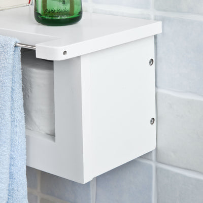 SoBuy FRG175-W Suport hârtie igienică, dozator WC, suport de perete cu raft pentru smartphone și reviste