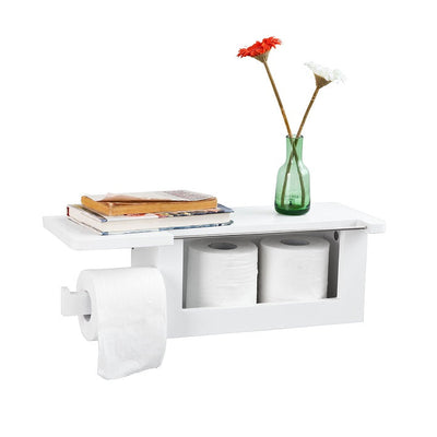 SoBuy FRG175-W Dérouleur Papier Toilette Distributeur WC Porte Papier Mural avec Support pour Déposer Smartphone et Porte-rev