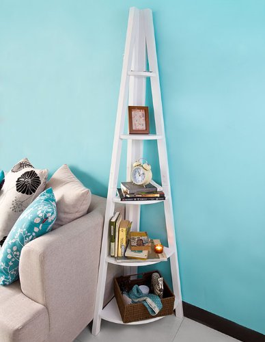 SoBuy FRG20-W Étagère d'angle de 5 niveaux, Étagère style échelle, Blanc
