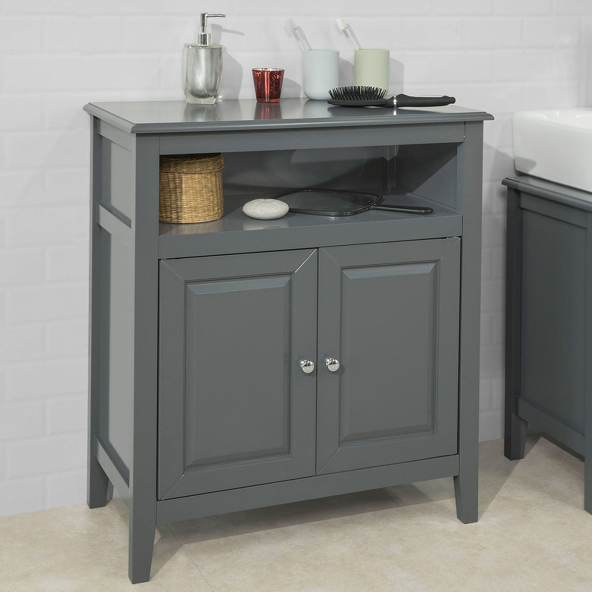 SoBuy FRG204-DG Dulap de baie cu etajere, Mobilier toaletă, Comodă