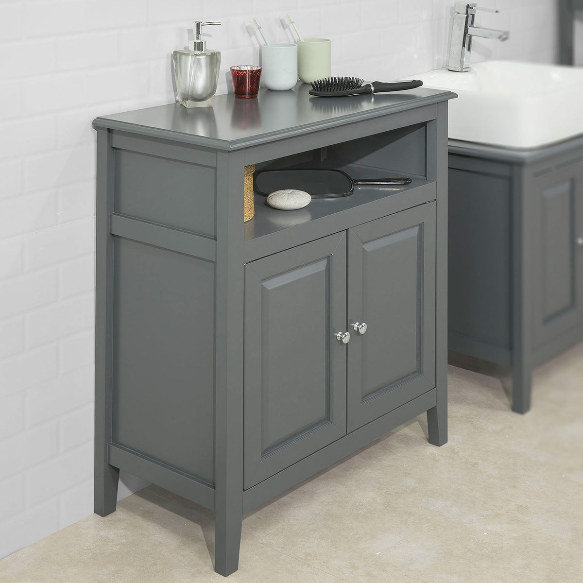 SoBuy FRG204-DG Dulap de baie cu etajere, Mobilier toaletă, Comodă