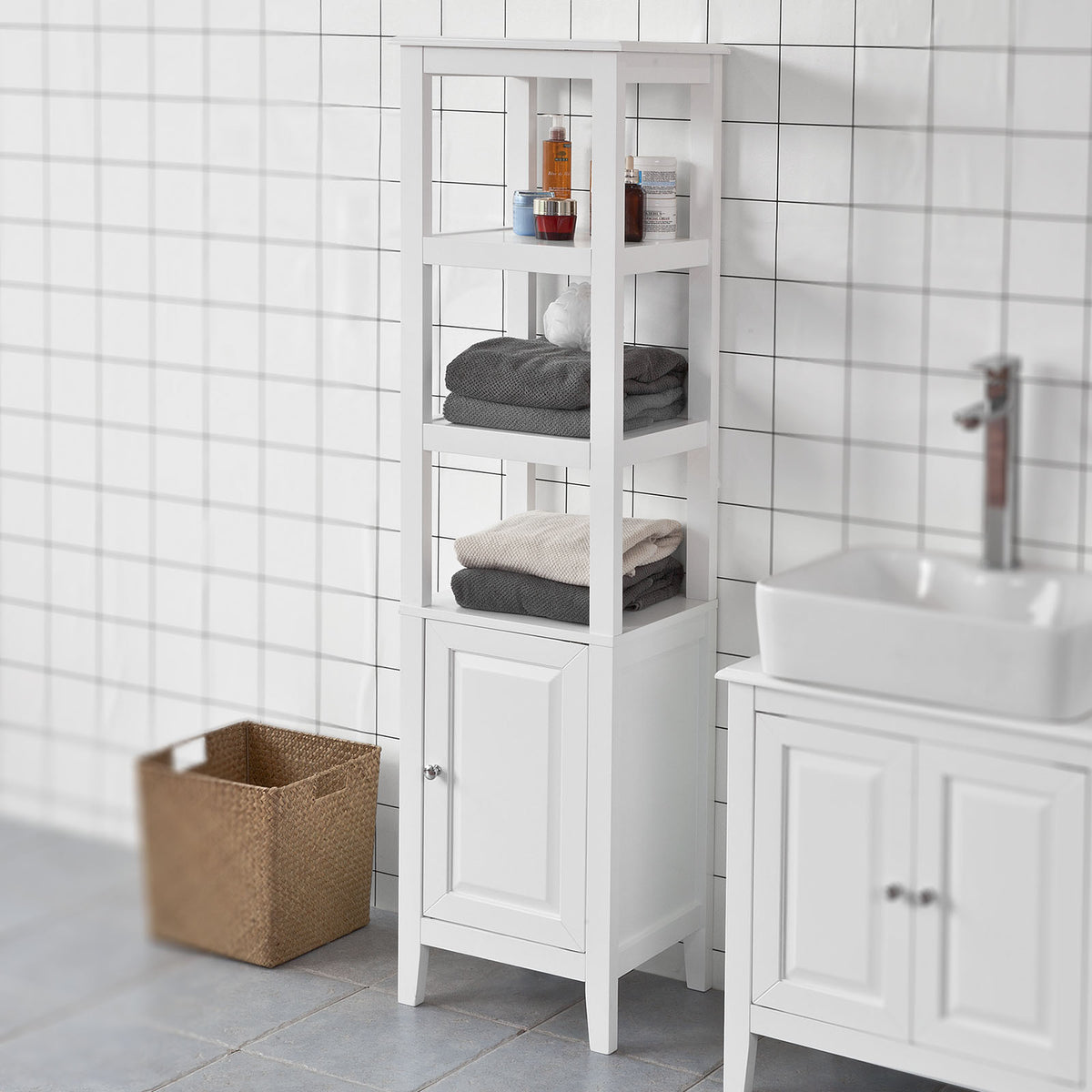 SoBuy FRG205-W Meuble Colonne de Salle de Bain Armoire Toilette haute – Blanc