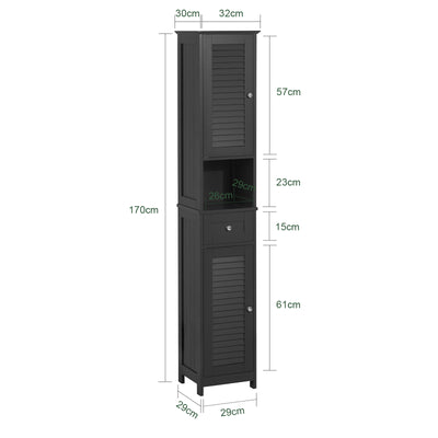 SoBuy FRG236-DG Coloană Baie Dulap Înalt de Depozitare cu 2 Uși, 1 Sertar și Nișă Deschisă, Mobilier de Depozitare pentru Baie, WC, Toaletă sau Bucătărie 32x170x30cm