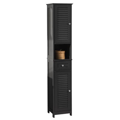 SoBuy FRG236-DG Meuble Colonne Salle de Bain Armoire Rangement Haute avec 2 Portes, 1 Tiroir et Niche Ouverte Meuble de Range