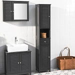 SoBuy FRG236-DG Coloană Baie Dulap Înalt de Depozitare cu 2 Uși, 1 Sertar și Nișă Deschisă, Mobilier de Depozitare pentru Baie, WC, Toaletă sau Bucătărie 32x170x30cm