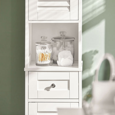 SoBuy FRG236-W Dulap Coloană Baie, Șifonier Înalt de Depozitare cu 2 Uși, 1 Sertar și Nișă Deschisă, Mobilier de Depozitare pentru Baie, WC, SDB, Toaletă sau Bucătărie 32x170x30cm
