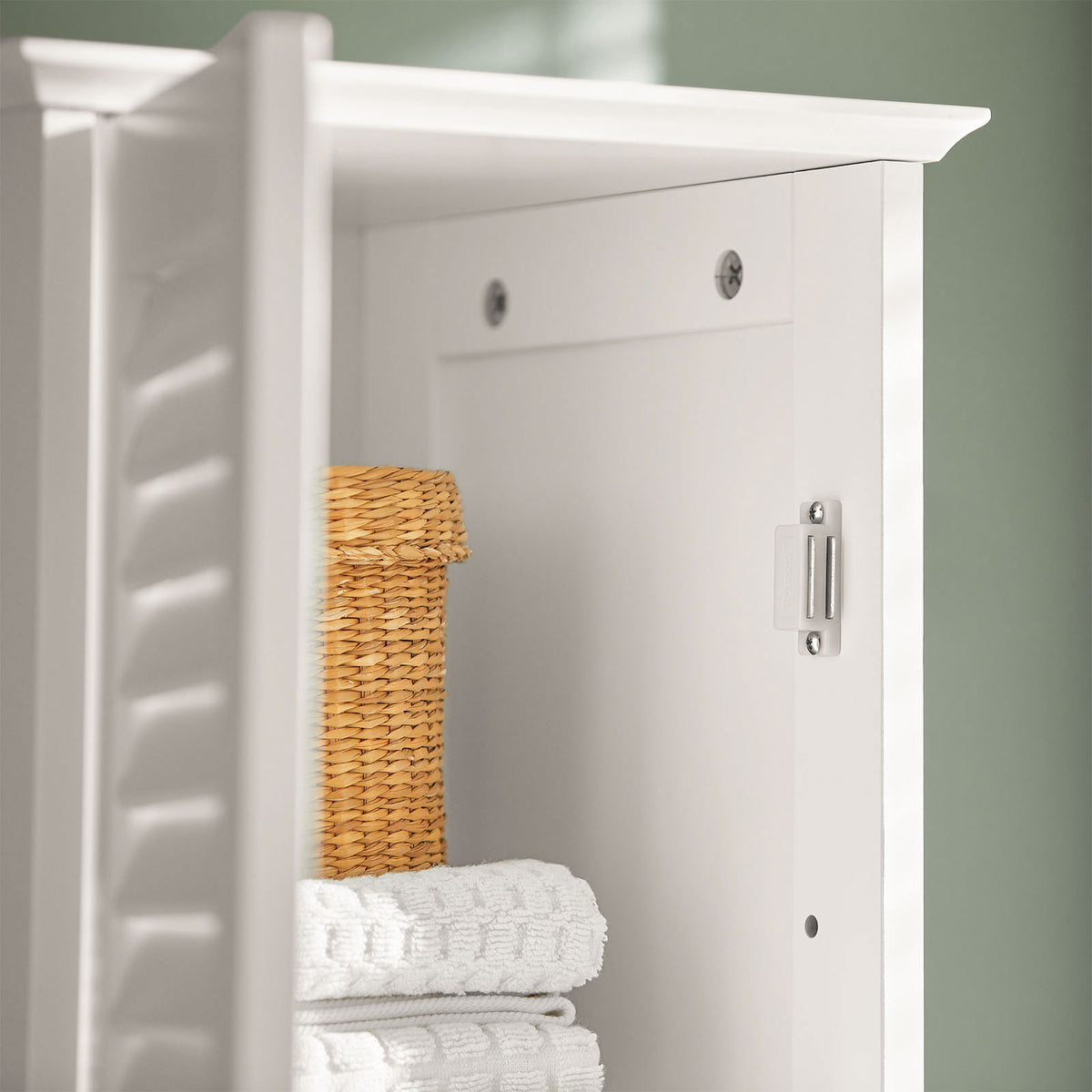 SoBuy FRG236-W Dulap Coloană Baie, Șifonier Înalt de Depozitare cu 2 Uși, 1 Sertar și Nișă Deschisă, Mobilier de Depozitare pentru Baie, WC, SDB, Toaletă sau Bucătărie 32x170x30cm