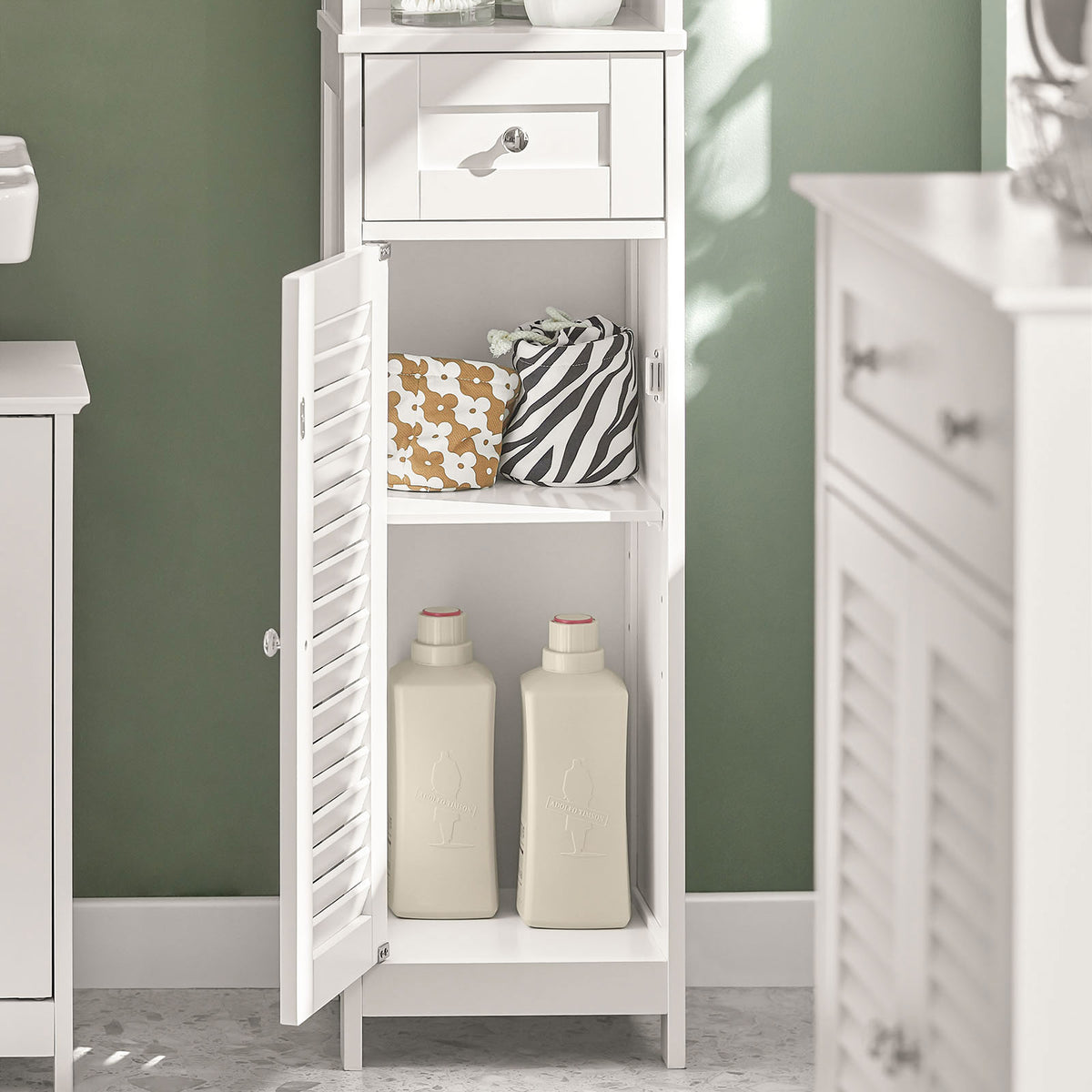 SoBuy FRG236-W Dulap Coloană Baie, Șifonier Înalt de Depozitare cu 2 Uși, 1 Sertar și Nișă Deschisă, Mobilier de Depozitare pentru Baie, WC, SDB, Toaletă sau Bucătărie 32x170x30cm