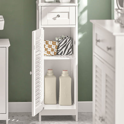 SoBuy FRG236-W Dulap Coloană Baie, Șifonier Înalt de Depozitare cu 2 Uși, 1 Sertar și Nișă Deschisă, Mobilier de Depozitare pentru Baie, WC, SDB, Toaletă sau Bucătărie 32x170x30cm